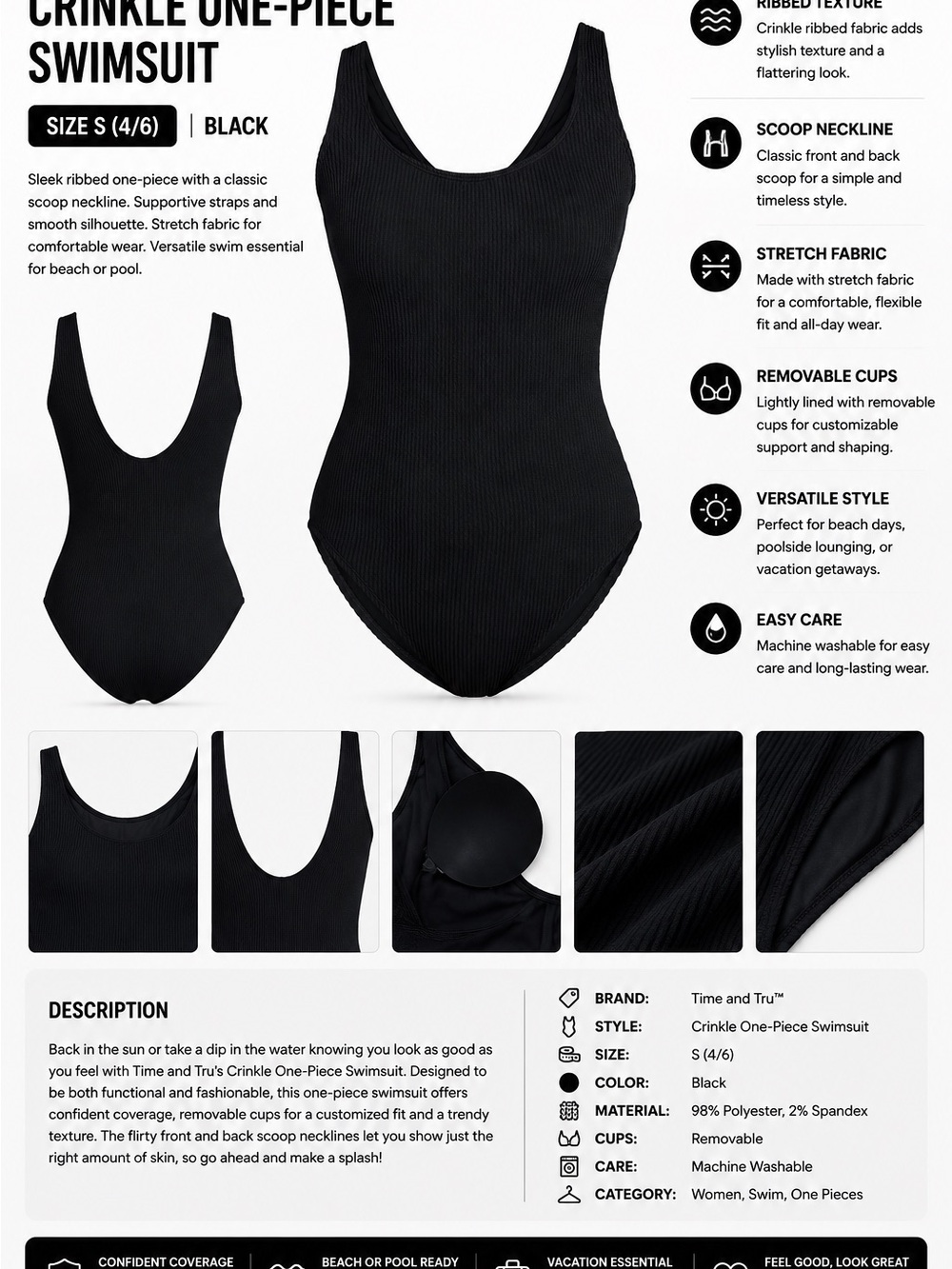 Crinkle Scoop Neck One Piece swimsuit